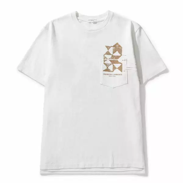 Engineered Garments PRINTED CROSS CREW NECK T-SHIRT WHITE - ELEPHANT E 3 Engineered Garments PRINTED CROSS CREW NECK T-SHIRT WHITE - ELEPHANT E