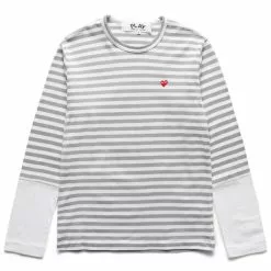 Comme Des Garçons Play STRIPED WHITE SLEEVE T-SHIRT GREY/WHITE