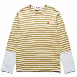 Comme Des Garçons Play STRIPED WHITE SLEEVE T-SHIRT OLIVE/WHITE