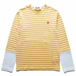 Comme Des Garçons Play STRIPED WHITE SLEEVE T-SHIRT YELLOW/WHITE