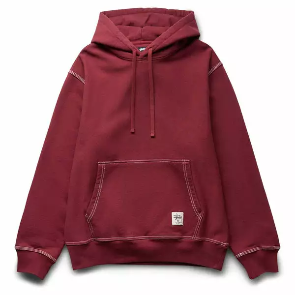 Stüssy CONTRAST STITCH LABEL HOODIE BERRY 3 Stüssy CONTRAST STITCH LABEL HOODIE BERRY